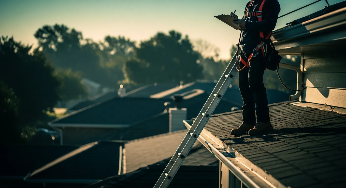 Solar technician on a residential rooftop during a site survey